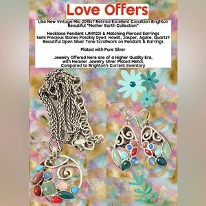 Brighton Pendant Necklace Earrings Dust Bag Mother Earth Collection Silverplate